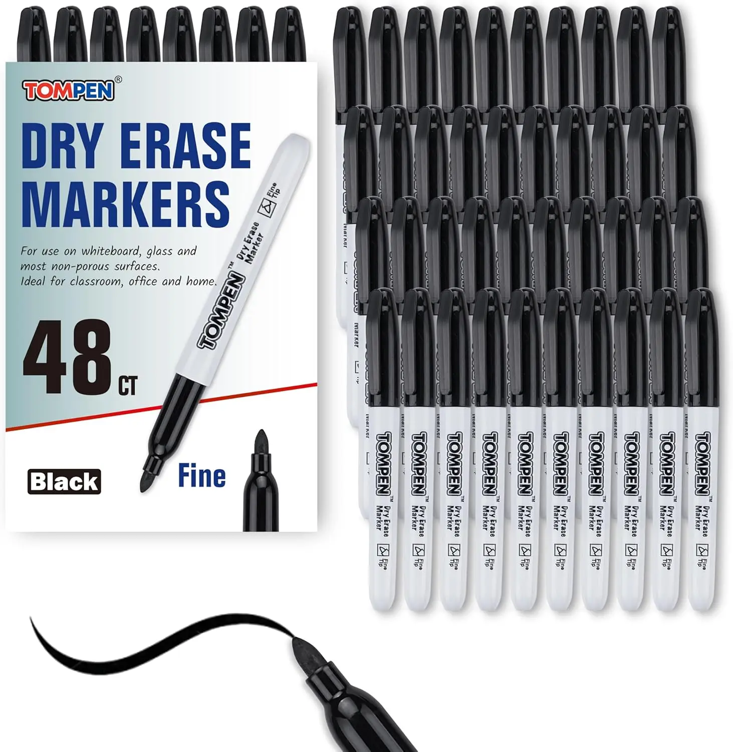 Dry Erase Markers Fine Tip, 48 Pack, Thin Black Whiteboard Markers with Low Odor Quick-Drying Ink for Office Home School
Dry Erase Markers Fine Tip, 48 Pack, Thin Black Whiteboard Markers with Low Odor Quick-Drying Ink for Office Home School