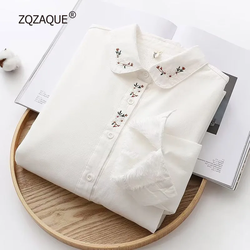 Casual Pastoral Flower Shirt Women, Embroidery, All-Match Bottom Clothing, Fleece Blouses Office Lady, Good Quality, Fall Winter
Casual Pastoral Flower Shirt Women, Embroidery, All-Match Bottom Clothing, Fleece Blouses Office Lady, Good Quality, Fall Winter