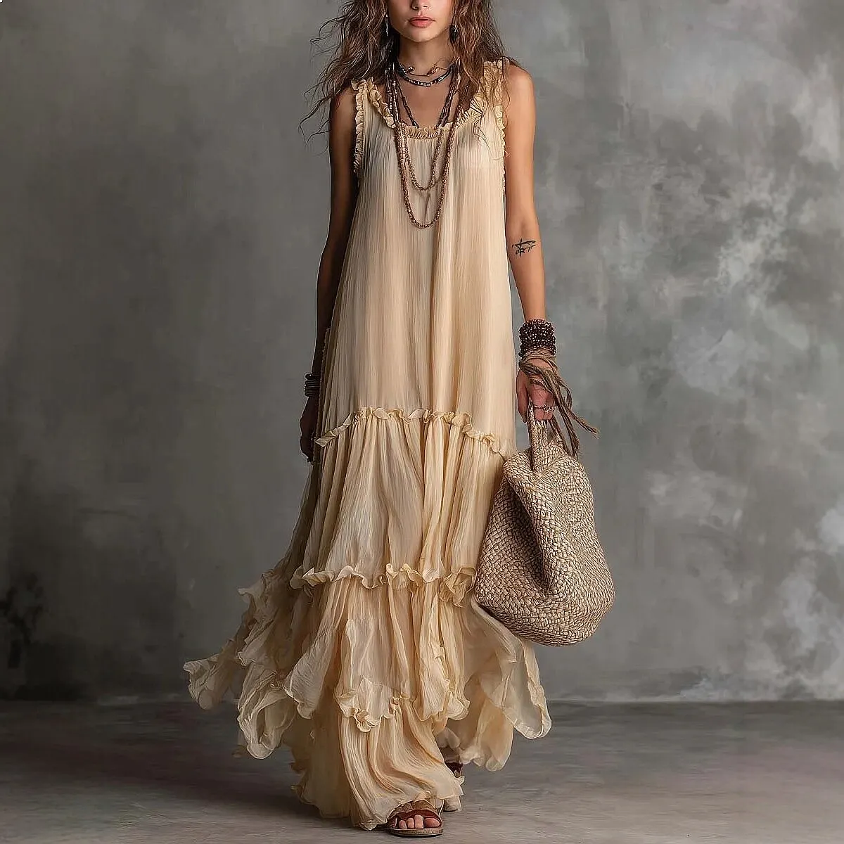 2026 New Summer Sleeveless Maxi Dress for Women Pleated Flowy Long Dress with Ruffle Hem Swing Dress
2026 New Summer Sleeveless Maxi Dress for Women Pleated Flowy Long Dress with Ruffle Hem Swing Dress