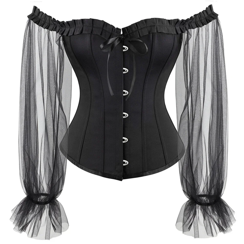 Sexy Black Corset Top Waist Trainer Gothic Corsets and Bustiers Women Overbust Corselet Blouse Off Shoulder Long Puff Sleeve
Sexy Black Corset Top Waist Trainer Gothic Corsets and Bustiers Women Overbust Corselet Blouse Off Shoulder Long Puff Sleeve