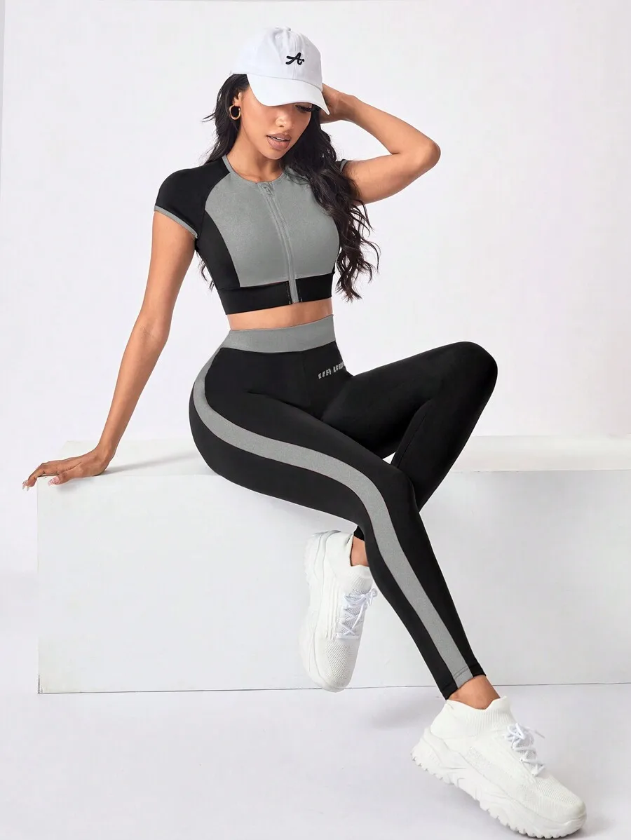 2pcs Contrast Color Zipper Crop Top And High Waist Leggings Sport Set Women
2pcs Contrast Color Zipper Crop Top And High Waist Leggings Sport Set Women