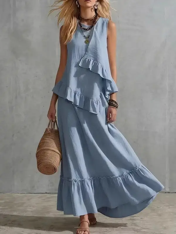 Spring Summer Cotton Linen Casual Loose Sleeveless Holiday Two Piece Set Women's Long Dress Casual Wear Comfortable Style
Spring Summer Cotton Linen Casual Loose Sleeveless Holiday Two Piece Set Women's Long Dress Casual Wear Comfortable Style