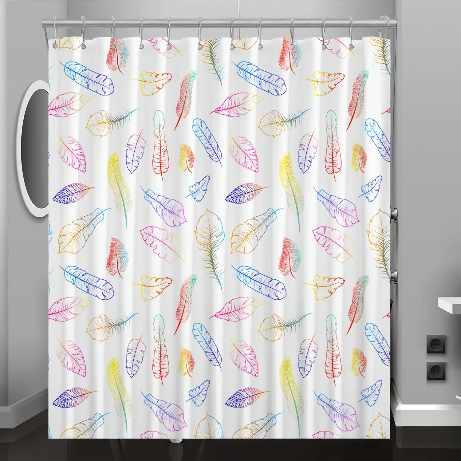 Vibrant Feather Pattern Shower Curtain - Colorful Polyester, Machine Washable, Stylish Bathroom Decor for Home Renovation
Vibrant Feather Pattern Shower Curtain - Colorful Polyester, Machine Washable, Stylish Bathroom Decor for Home Renovation