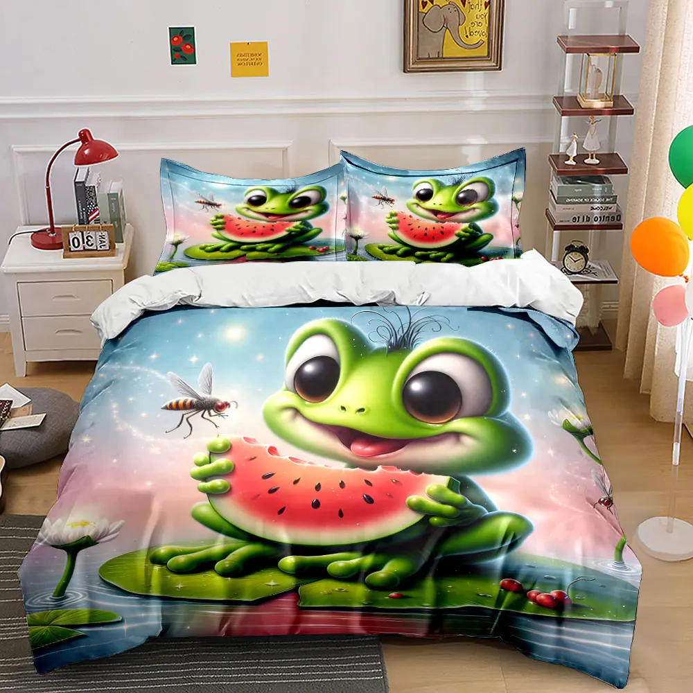 Frog eating watermelon on lily pad Printed Duvet Cover Set1 Duvet Cover+2 PillowcaseMulti Size Bedroom Bedding Decoration
Frog eating watermelon on lily pad Printed Duvet Cover Set1 Duvet Cover+2 PillowcaseMulti Size Bedroom Bedding Decoration