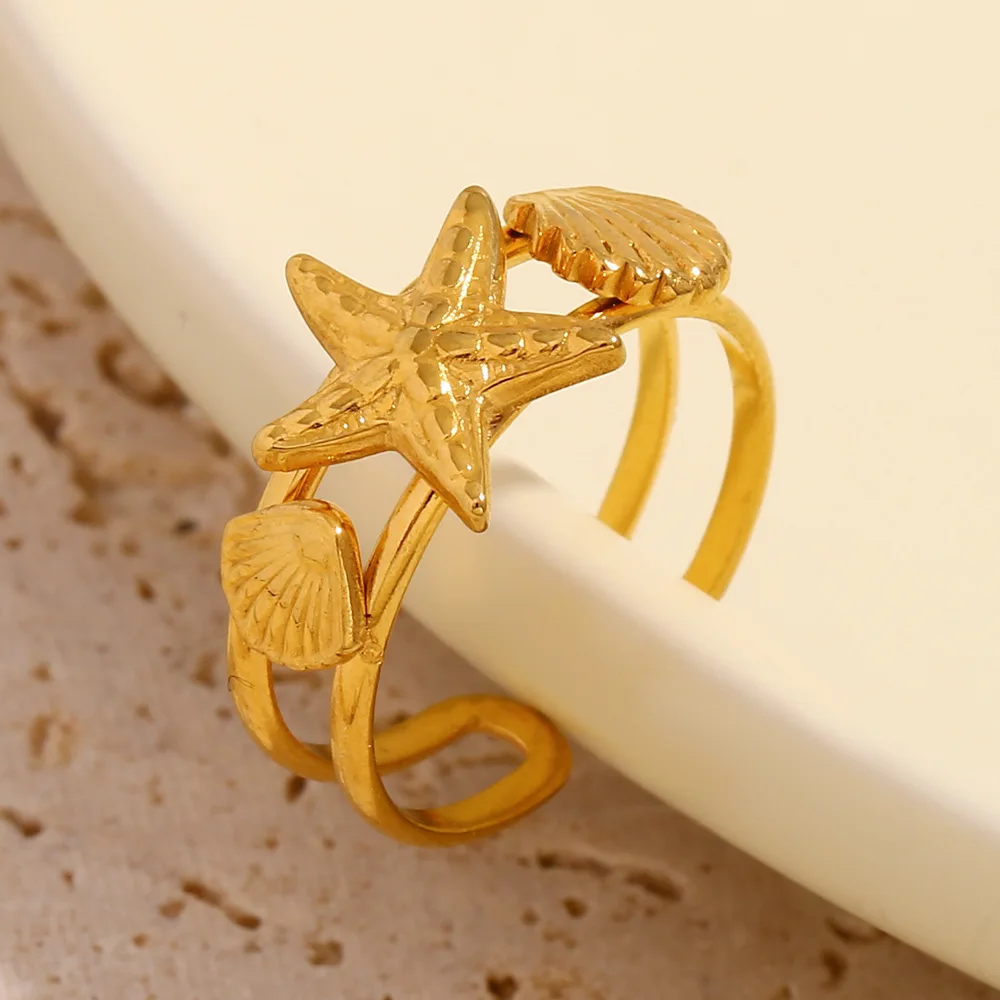 Keen on Open Ring Stainless Steel Sea Star Shell Fashion Personality Summer Ocean Elements Beach Wind Handpiece
Keen on Open Ring Stainless Steel Sea Star Shell Fashion Personality Summer Ocean Elements Beach Wind Handpiece