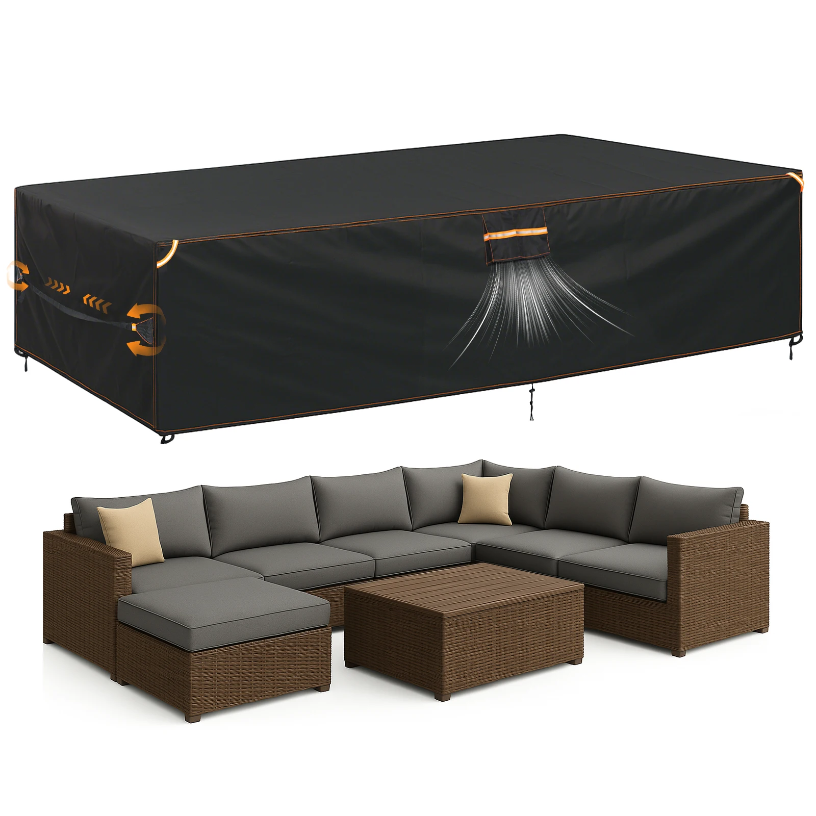 Outdoor Furniture Dust Cover Patio Guard 420D Black Sofa Cover Heavy-Duty Waterproof 124"x63"Furniture Cover with Accessories
Outdoor Furniture Dust Cover Patio Guard 420D Black Sofa Cover Heavy-Duty Waterproof 124"x63"Furniture Cover with Accessories