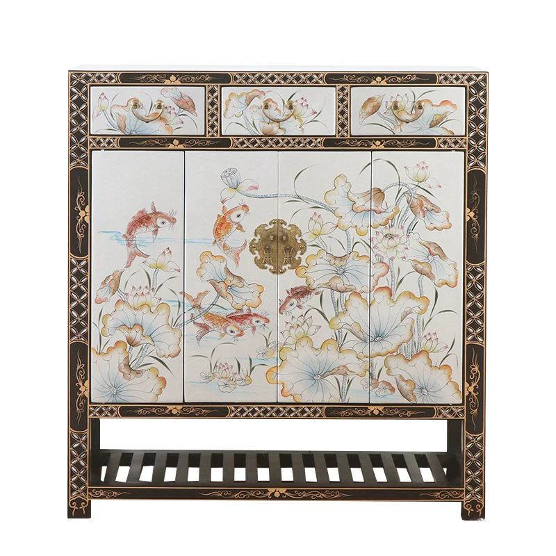 Solid wood hand-painted folding door shoe cabinet elm living room entrance locker
Solid wood hand-painted folding door shoe cabinet elm living room entrance locker