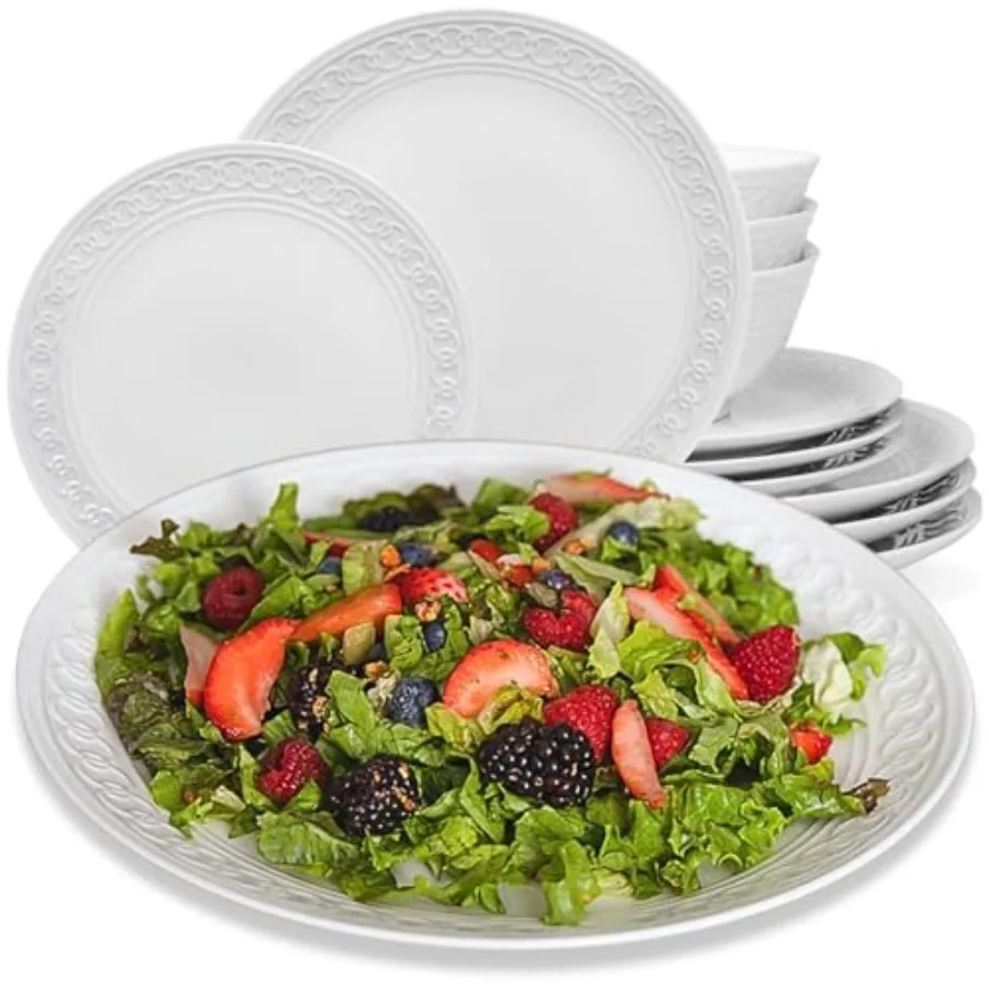 Plates and Bowls Sets - Dishes Set for 4 - Microwave Safe - 12 Piece Porcelain Dinnerware for Kitchen - Includes 4 Dinner and 4
Plates and Bowls Sets - Dishes Set for 4 - Microwave Safe - 12 Piece Porcelain Dinnerware for Kitchen - Includes 4 Dinner and 4