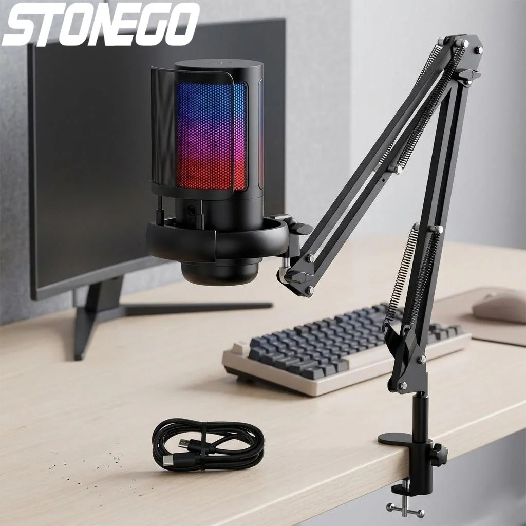 Gaming USB Microphone for PC Streaming Podcast Condenser Mic with Pop Filter Quick Mute RGB Light Stand Mount
Gaming USB Microphone for PC Streaming Podcast Condenser Mic with Pop Filter Quick Mute RGB Light Stand Mount