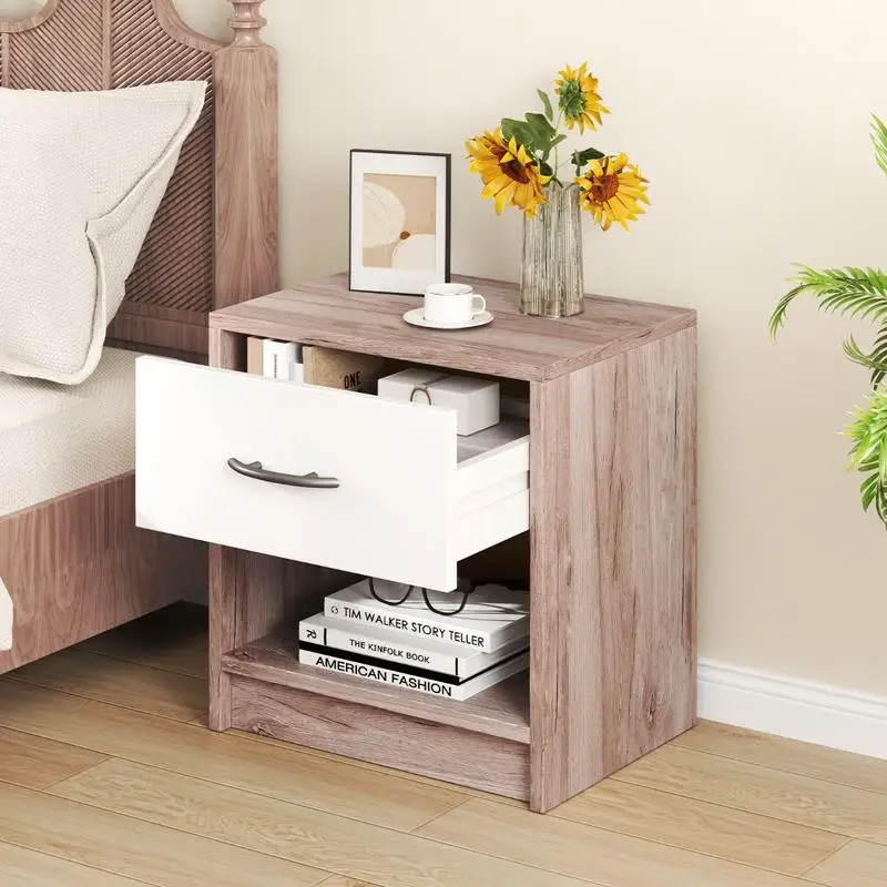 Bedside Table Nightstand with Drawer and Open Storage Shelf-Oak
Bedside Table Nightstand with Drawer and Open Storage Shelf-Oak