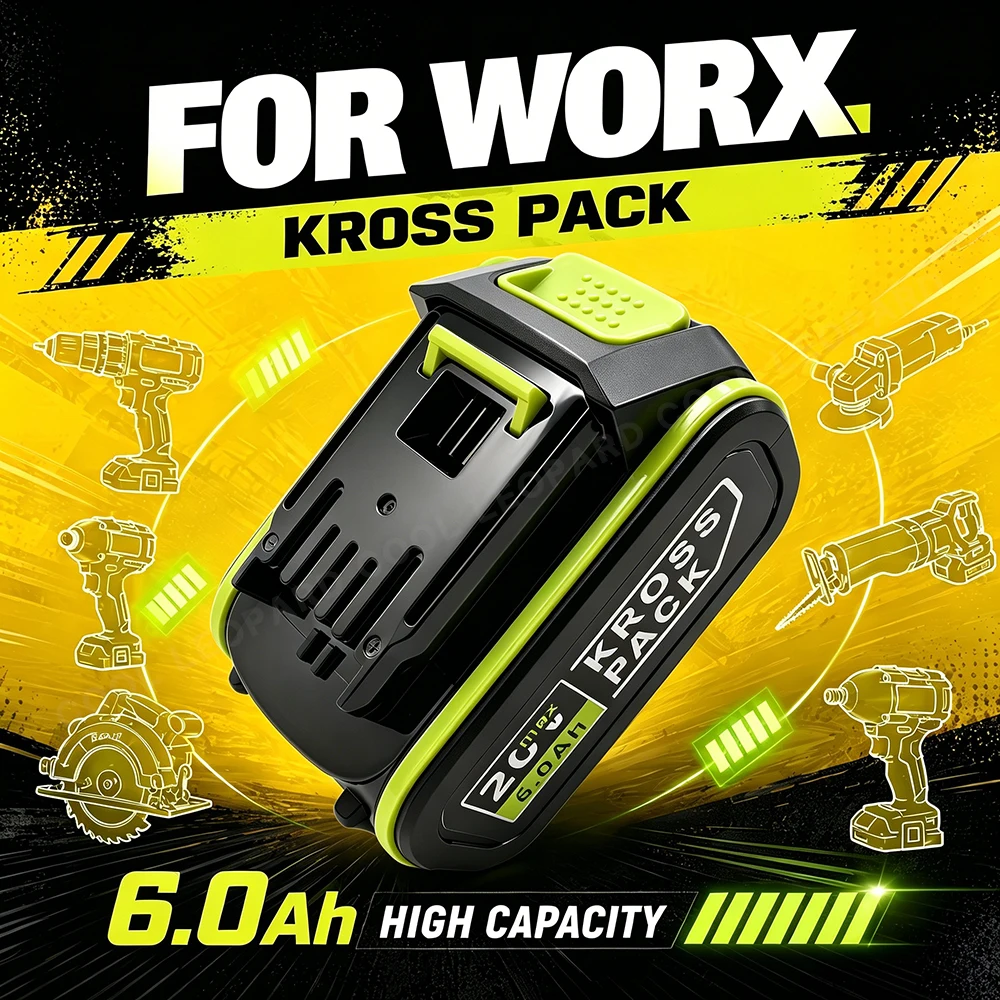 20V 6.0Ah Kross Pack High Capacity Li-ion Battery Replacement for WORX Large Pin WA3054 WA3027 Heavy Duty Cordless Power Tools
20V 6.0Ah Kross Pack High Capacity Li-ion Battery Replacement for WORX Large Pin WA3054 WA3027 Heavy Duty Cordless Power Tools