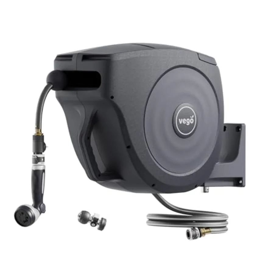 Wall Mounted Retractable Garden Hose Reel 1/2 x 130Feet Automatic Rewind with Lock 9 Pattern Sprayer Nozzle Quick Connector Adj
Wall Mounted Retractable Garden Hose Reel 1/2 x 130Feet Automatic Rewind with Lock 9 Pattern Sprayer Nozzle Quick Connector Adj