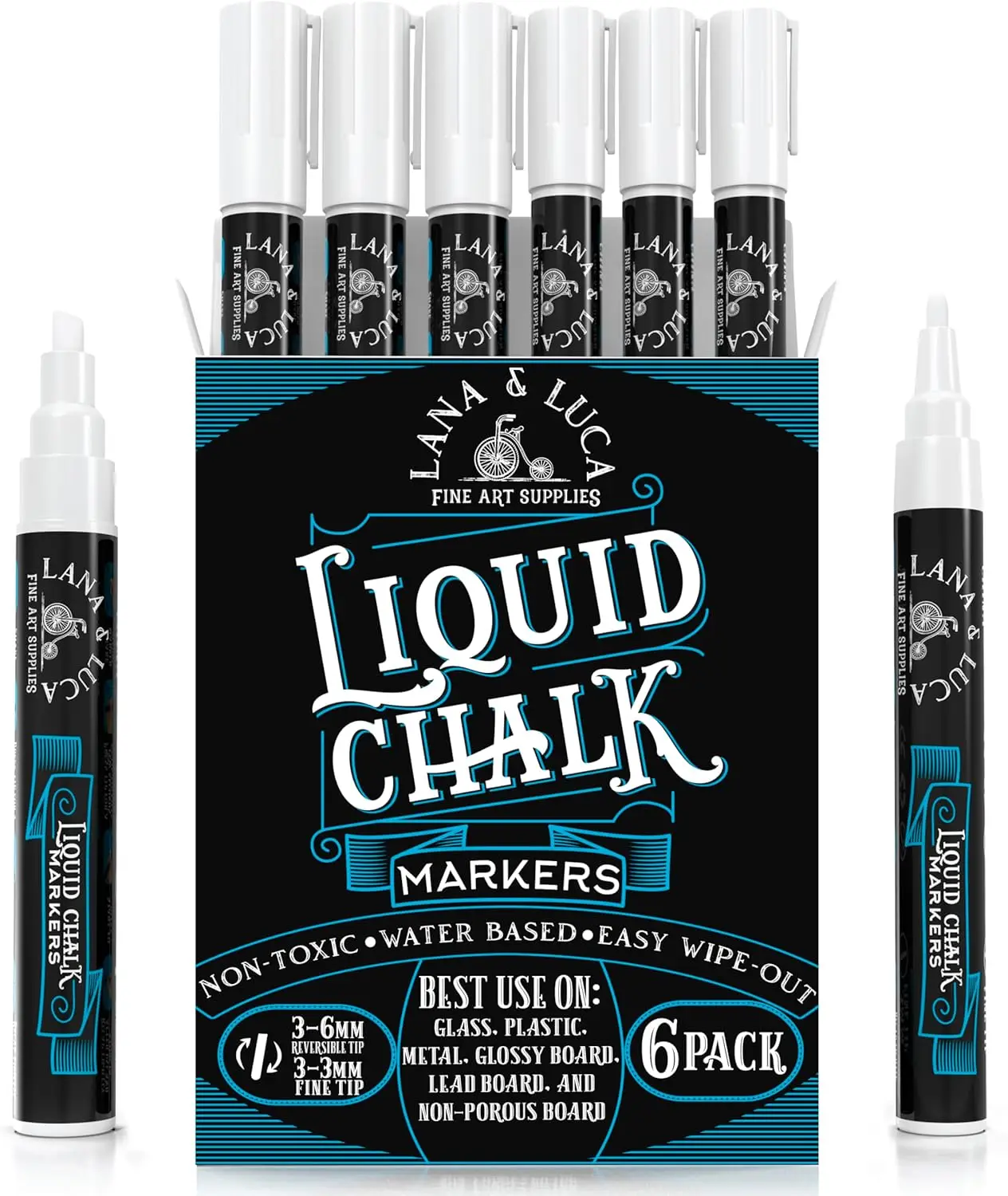 Liquid Chalk Marker Pen Set - White Dry Erase for Chalkboard, Glass, Windows (6 Pack) with Reversible and Fine Tips
Liquid Chalk Marker Pen Set - White Dry Erase for Chalkboard, Glass, Windows (6 Pack) with Reversible and Fine Tips