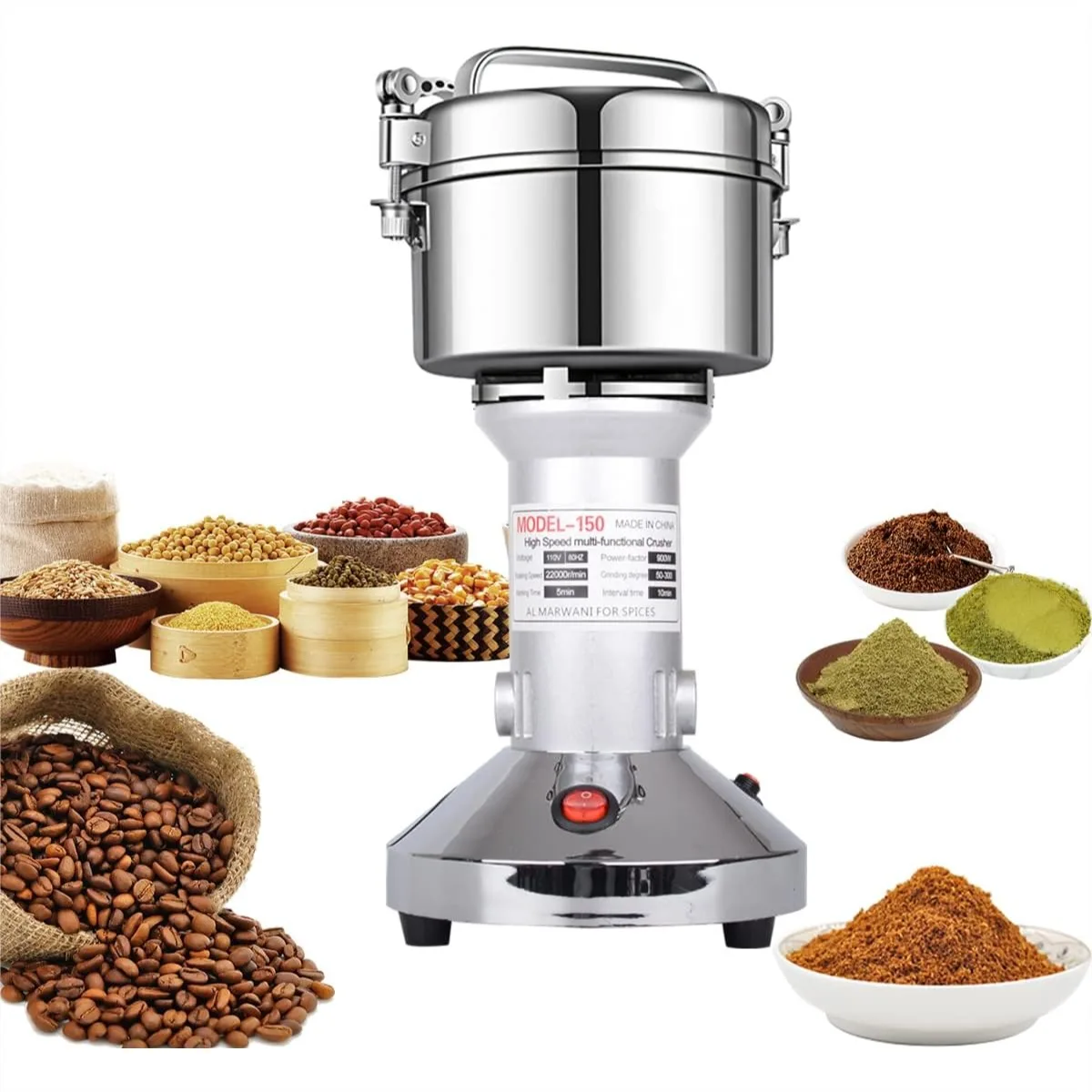 150g Electric Grain Mill Grinder, High Speed Stainless Steel for Seeds, Flour, Nuts, Spices, Dry Grain Powder Machine
150g Electric Grain Mill Grinder, High Speed Stainless Steel for Seeds, Flour, Nuts, Spices, Dry Grain Powder Machine