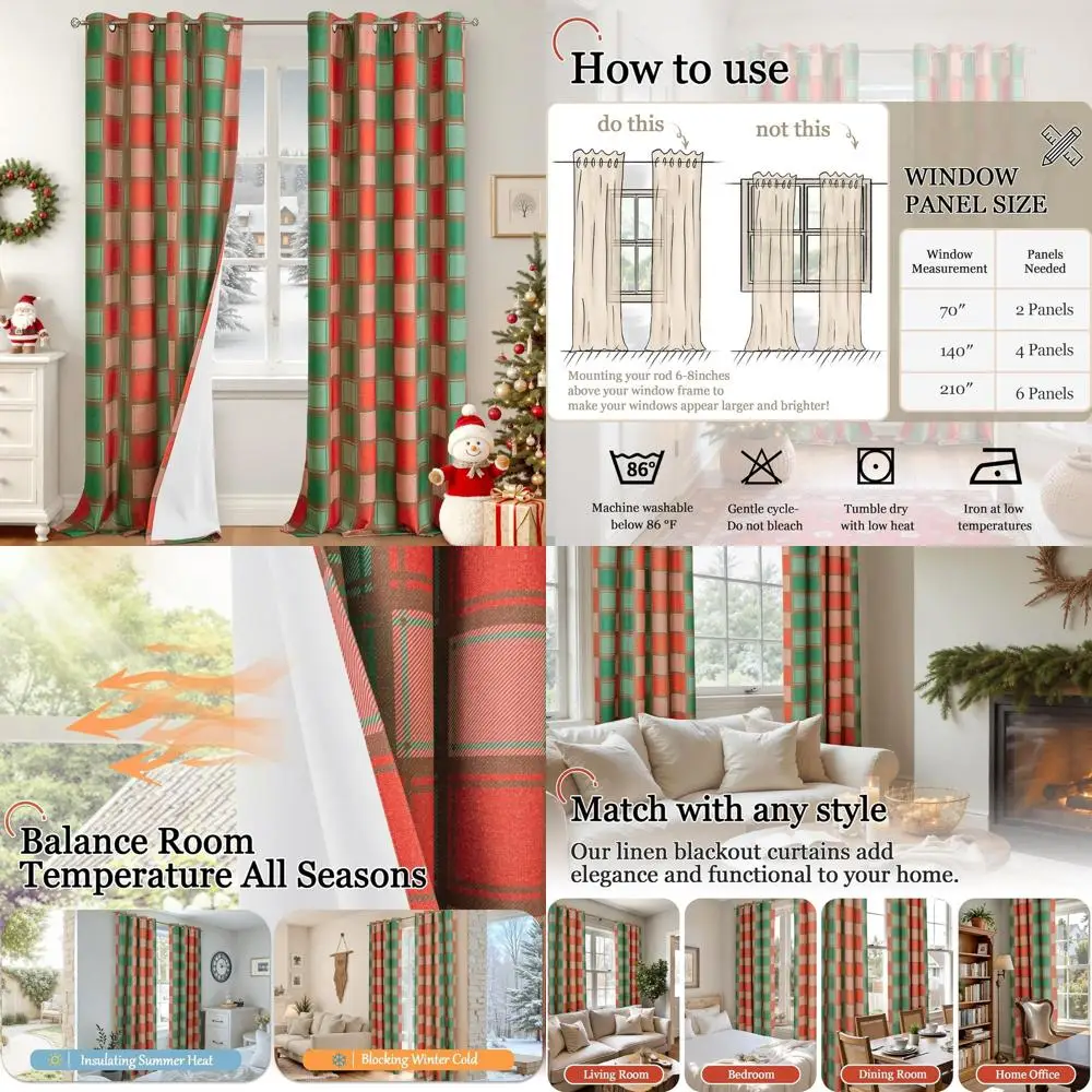 Red and Green Boho-Style Linen Gingham Curtains, 52x96 Inches, Insulated for Living Room and Bedroom
Red and Green Boho-Style Linen Gingham Curtains, 52x96 Inches, Insulated for Living Room and Bedroom