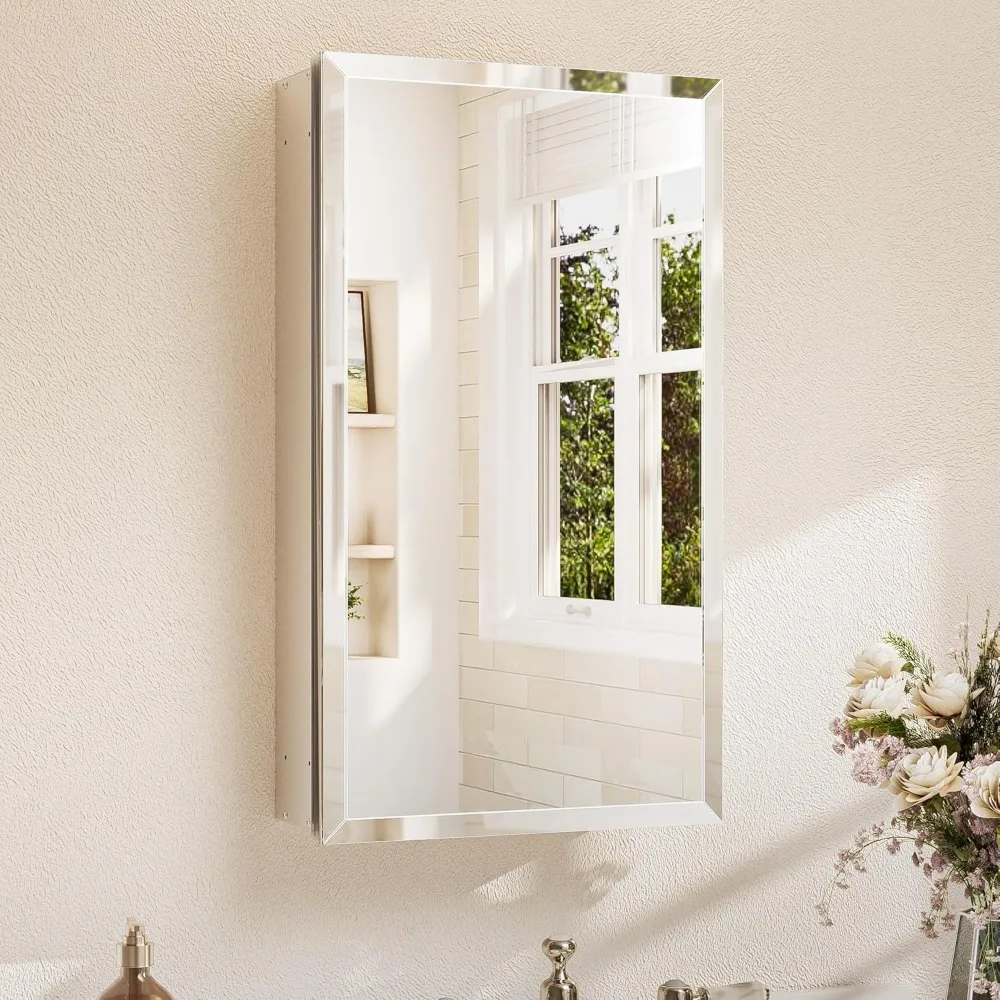 Bathroom Mirror with Storage Tempered Beveled Surface Recessed or Surface Mount Adjustable Shelves
Bathroom Mirror with Storage Tempered Beveled Surface Recessed or Surface Mount Adjustable Shelves