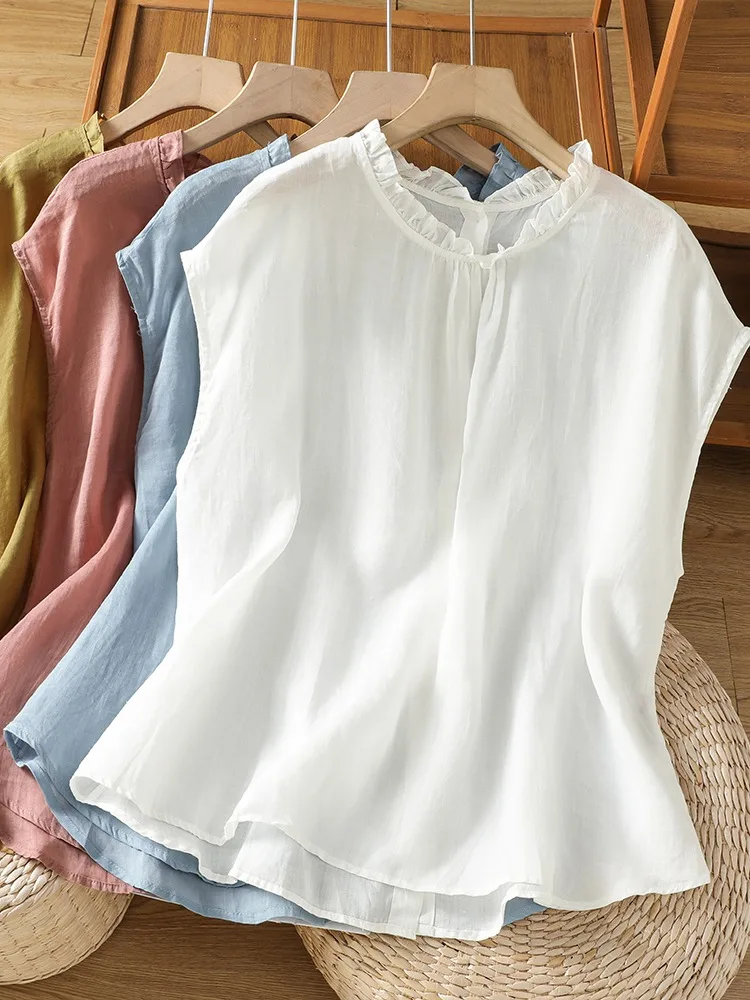 Artistic Pure Color Ear Mushroom Collar Cotton Linen Sleeveless Shirt Women Summer Design Anti Aging Back Button Linen Top
Artistic Pure Color Ear Mushroom Collar Cotton Linen Sleeveless Shirt Women Summer Design Anti Aging Back Button Linen Top