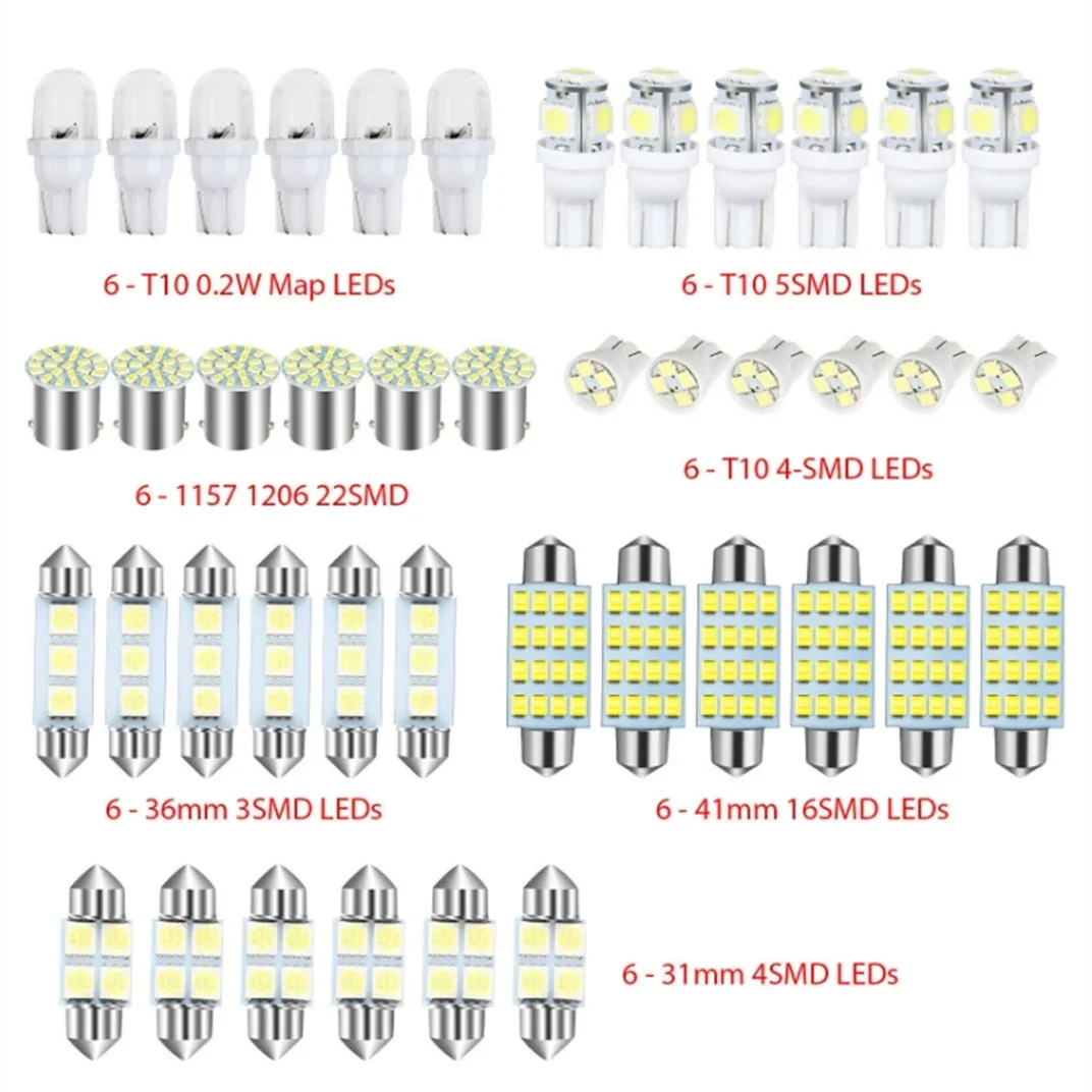 42Pcs LED Car Interior Lights T10 6000K SMD LED Replacement License Plate/Reading Light Bulbs Xenon White Interior Light Bulbs
42Pcs LED Car Interior Lights T10 6000K SMD LED Replacement License Plate/Reading Light Bulbs Xenon White Interior Light Bulbs