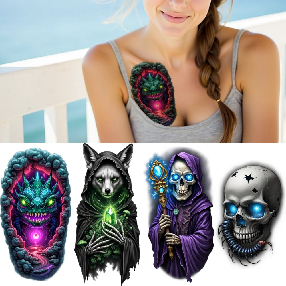 3pcs Temporary Tattoo Colorful Skull Waterproof Long-lasting Body Stickers Skeleton With Staff Skull With Hooded Figure For
3pcs Temporary Tattoo Colorful Skull Waterproof Long-lasting Body Stickers Skeleton With Staff Skull With Hooded Figure For