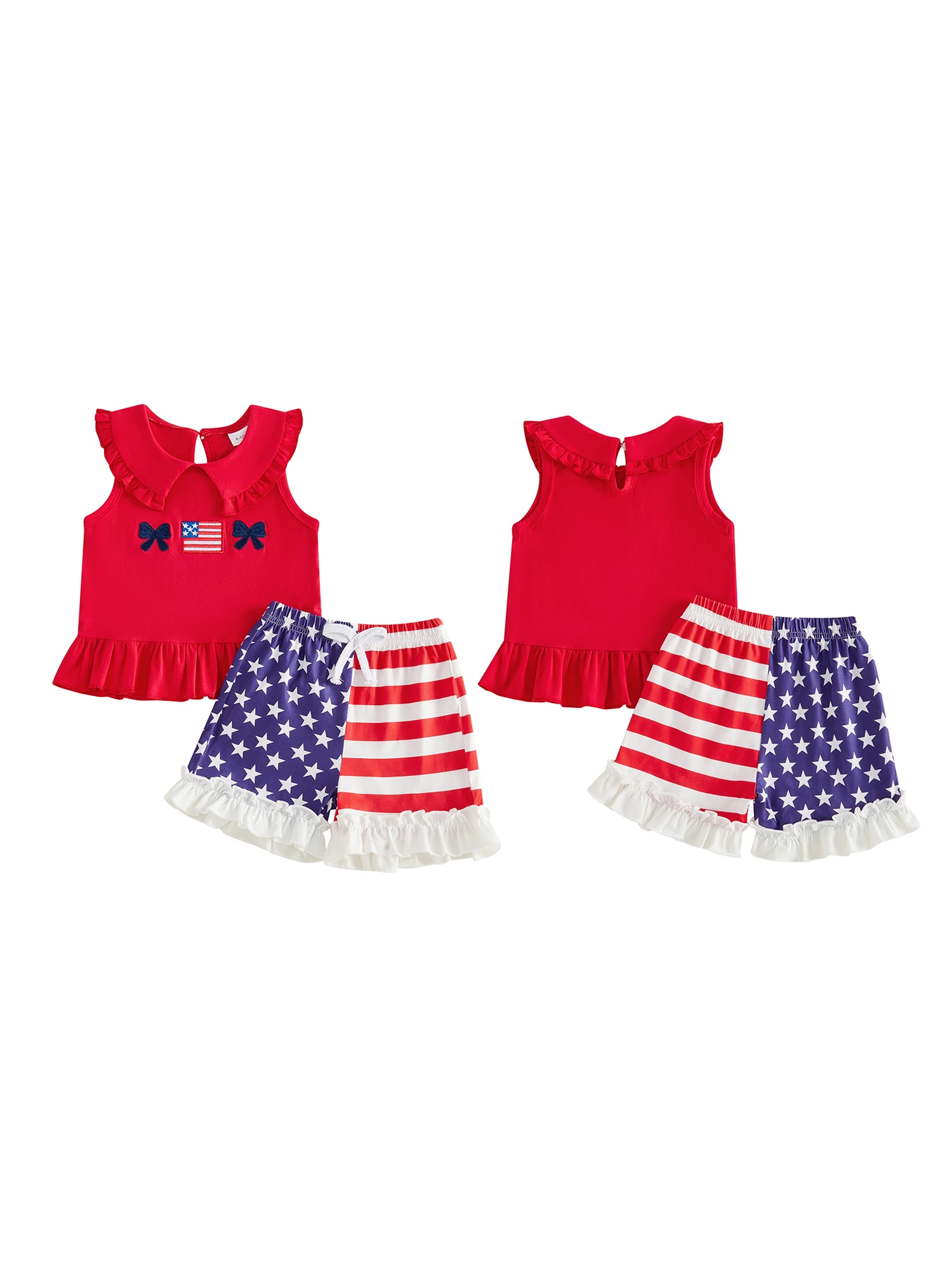 Infant Girl Patriotic Outfit Red White Blue American Flag Bow Tank Top and Striped Star Shorts Set for 4th of July
Infant Girl Patriotic Outfit Red White Blue American Flag Bow Tank Top and Striped Star Shorts Set for 4th of July