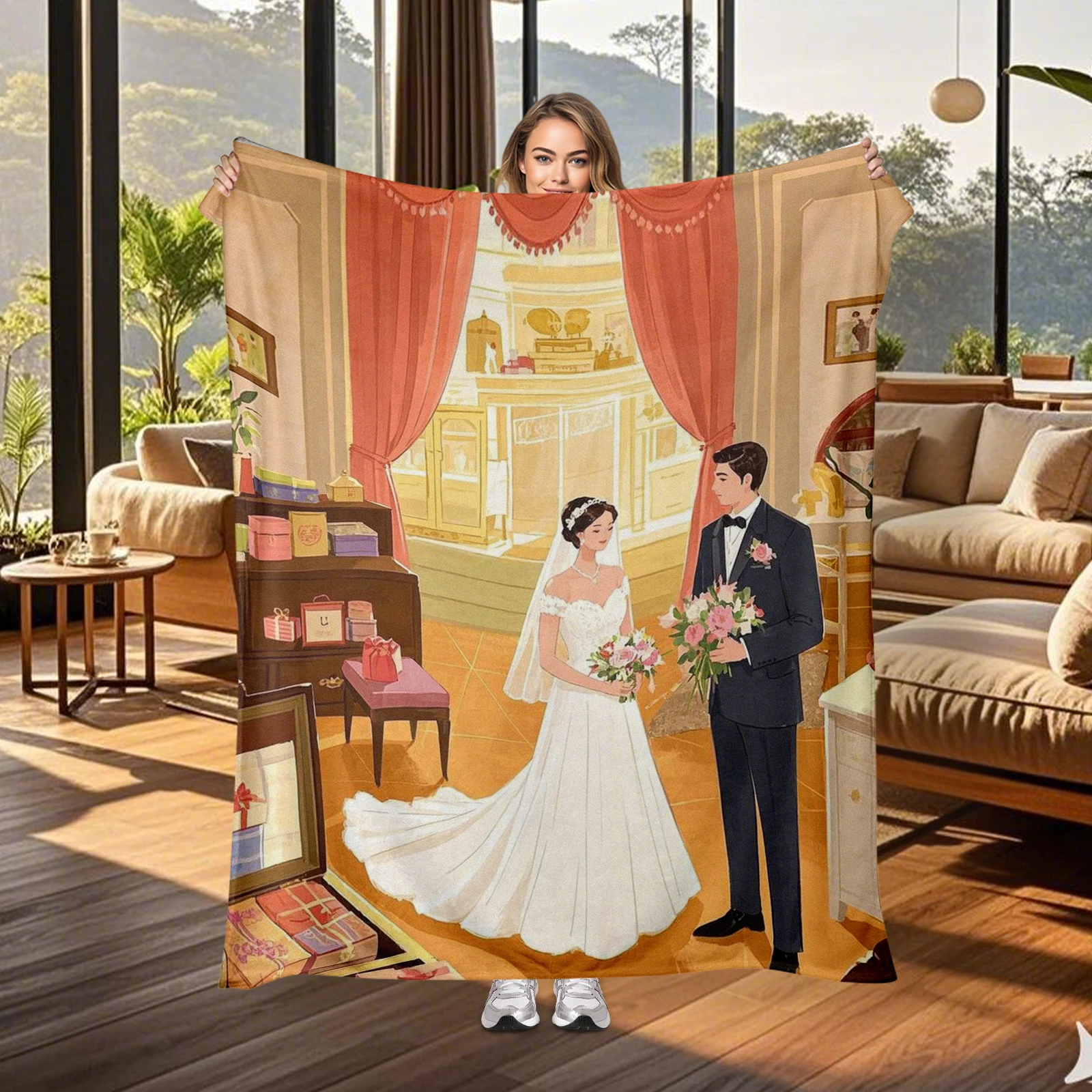 Wedding Season Inspired Blanket With Cute Cartoon Newlywed Couple Perfect For Couple Gifts
Wedding Season Inspired Blanket With Cute Cartoon Newlywed Couple Perfect For Couple Gifts