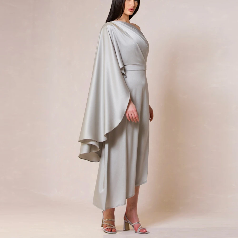 Muloong Sliver One Shoulder Women Evening Dresses Ankle Length A Line Prom Gown Asymmetrical Sleeves Shawl 2023 فستان سهرة نسائي
Muloong Sliver One Shoulder Women Evening Dresses Ankle Length A Line Prom Gown Asymmetrical Sleeves Shawl 2023 فستان سهرة نسائي