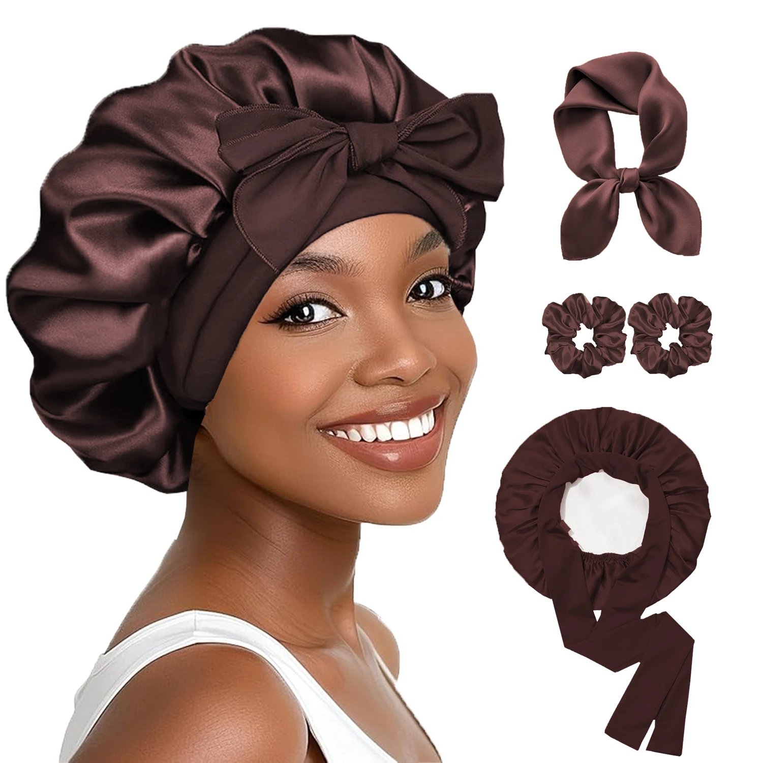 New 4PCS Silky Bonnet with Elastic Tie Band Hair Wrap Cap for Sleeping Shower Adjustable Reusable Hair Care Scarf & Hair Tie Set
New 4PCS Silky Bonnet with Elastic Tie Band Hair Wrap Cap for Sleeping Shower Adjustable Reusable Hair Care Scarf & Hair Tie Set
