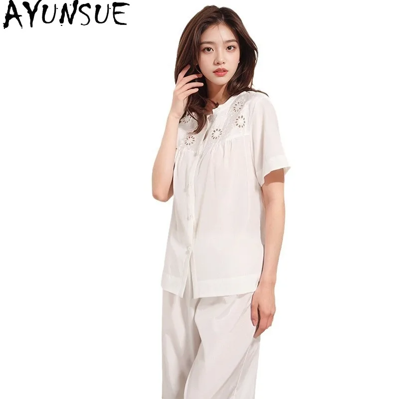 Пижамный комплект AYUNSUE: 52,7% шелк тутового шелкопряда + 47,3% хлопок, женская одежда для сна, шелковые повседневные брюки и топы 16 мм, летний комплект для сна
Пижамный комплект AYUNSUE: 52,7% шелк тутового шелкопряда + 47,3% хлопок, женская одежда для сна, шелковые повседневные брюки и топы 16 мм, летний комплект для сна