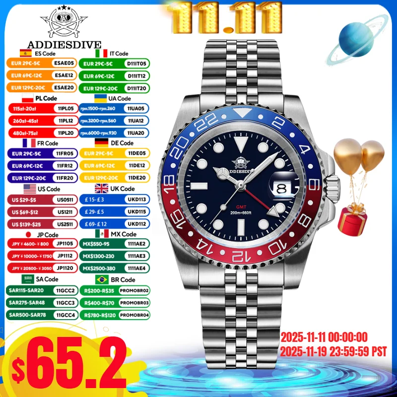 ADDIESDIVE Watch For Men 200M Diving 316L Stainless Steel Montre Homme BGW9 Super Luminous Swiss Ronda 515-24H GMT Quartz Watch
ADDIESDIVE Watch For Men 200M Diving 316L Stainless Steel Montre Homme BGW9 Super Luminous Swiss Ronda 515-24H GMT Quartz Watch