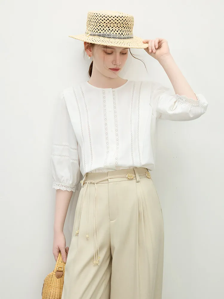 White Hollow Lace Eyelet Blouse Women Round Neck Puff 3/4 Sleeve Button Down Vintage French Casual Shirts
White Hollow Lace Eyelet Blouse Women Round Neck Puff 3/4 Sleeve Button Down Vintage French Casual Shirts
