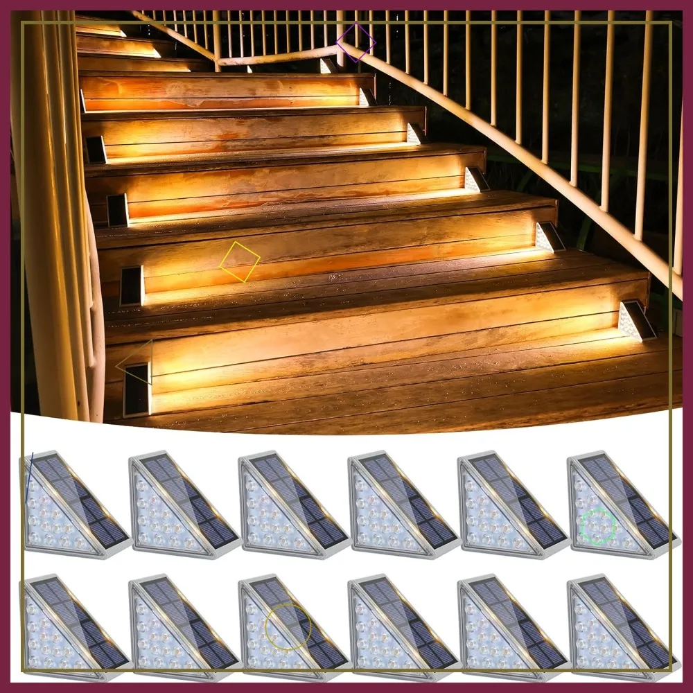 Solar Step Lights 12 Pack, IP67 Waterproof 80 Lumens, Warm White Outdoor Stair Lighting for Garden, Deck, Porch
Solar Step Lights 12 Pack, IP67 Waterproof 80 Lumens, Warm White Outdoor Stair Lighting for Garden, Deck, Porch