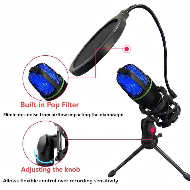 Конденсаторный USB-микрофон ME4, встроенный поп-фильтр, шумоподавление с RGB-подсветкой для компьютерной записи, прямая трансляция игр, видео
Конденсаторный USB-микрофон ME4, встроенный поп-фильтр, шумоподавление с RGB-подсветкой для компьютерной записи, прямая трансляция игр, видео