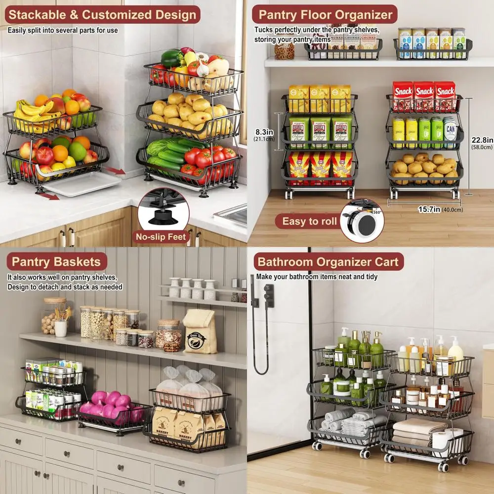 3-Tier Stackable Wire Kitchen Cart with Wheels for Snacks, Fruits, and Vegetables Storage
3-Tier Stackable Wire Kitchen Cart with Wheels for Snacks, Fruits, and Vegetables Storage