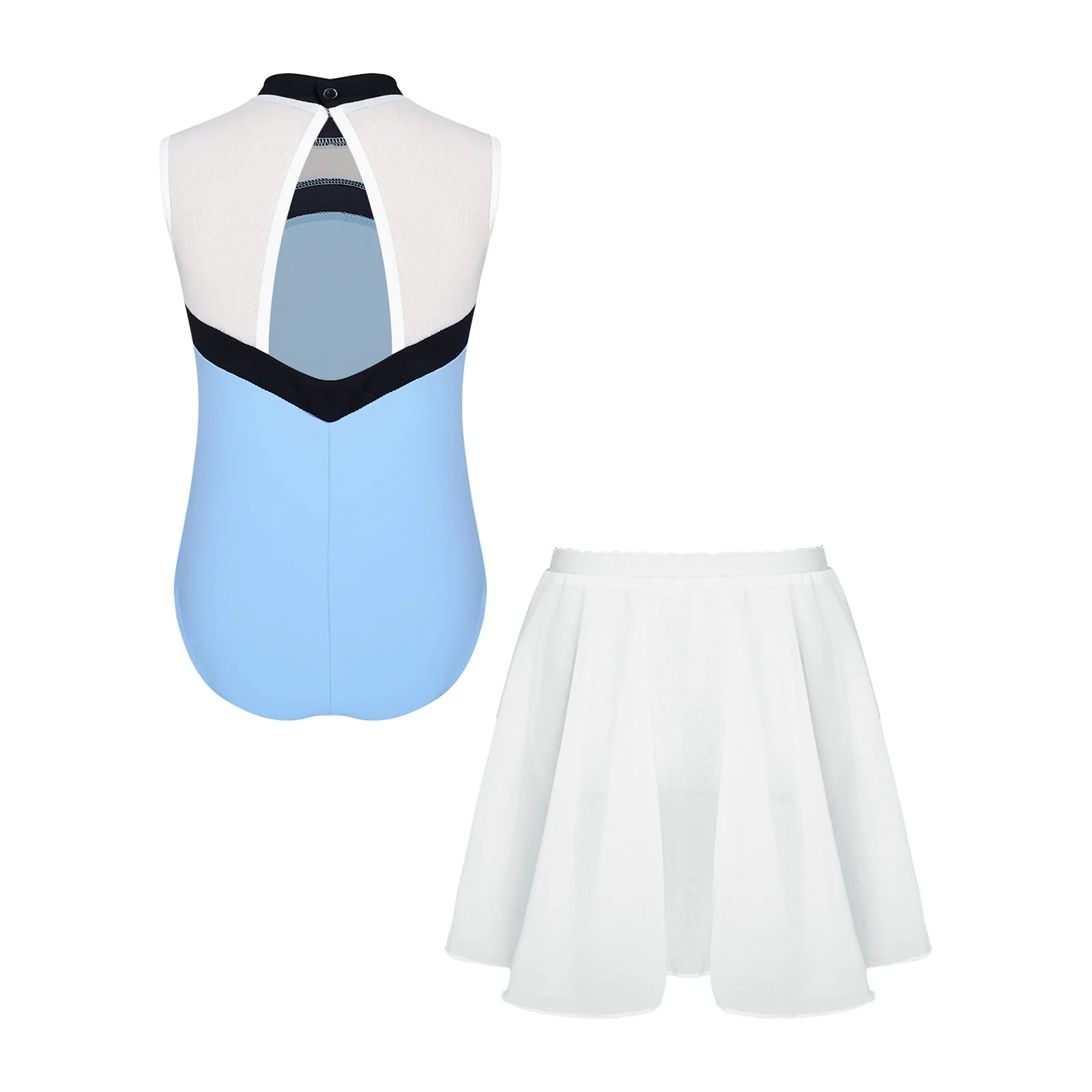 Kids Girls Ballet Dance Costume Sleeveless Keyhole Back Mesh Patchwork Leotard with Chiffon Skirt for Practice Stage Dance Wear
Kids Girls Ballet Dance Costume Sleeveless Keyhole Back Mesh Patchwork Leotard with Chiffon Skirt for Practice Stage Dance Wear