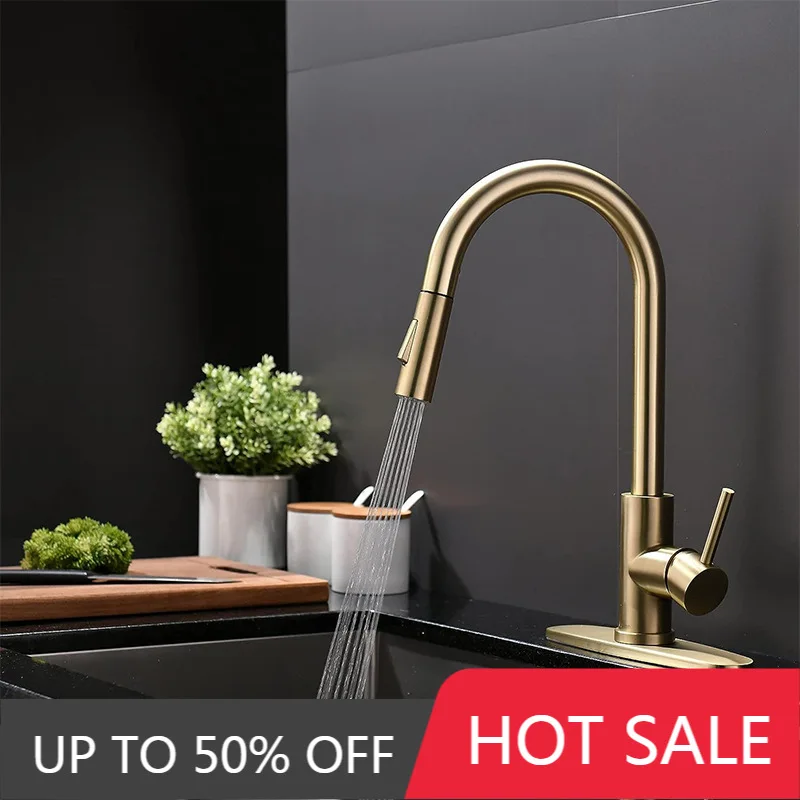 Brushed Gold Pull Out Kitchen Faucets SUS304 Black Sink Faucet Brass Sink Tap Rotating Spout Mixers Tap Hot Cold Water Crane
Brushed Gold Pull Out Kitchen Faucets SUS304 Black Sink Faucet Brass Sink Tap Rotating Spout Mixers Tap Hot Cold Water Crane