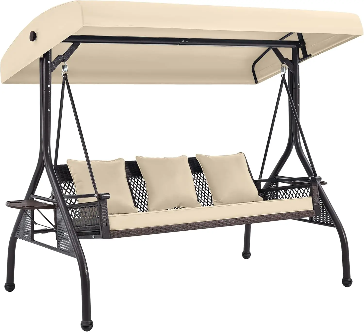 3 Seat Outdoor Porch Swing with Cup Holder, Adjustable Canopy, Convertible Patio Swing Bed with Stand, Patio Glider Swing
3 Seat Outdoor Porch Swing with Cup Holder, Adjustable Canopy, Convertible Patio Swing Bed with Stand, Patio Glider Swing