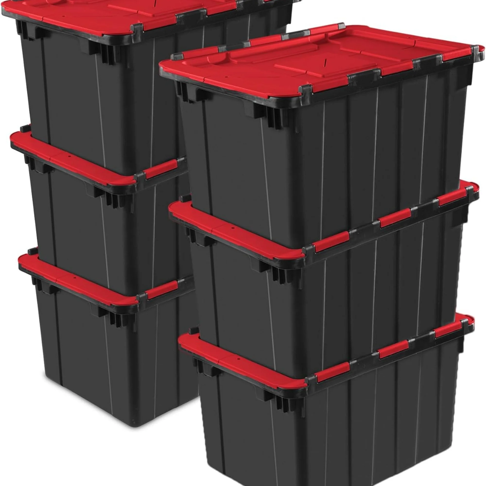 6-Pack 12 Gallon Hinged Lid Industrial Tote, Heavy-Duty Plastic Organizer - Stackable Multipurpose Home Storage Bins with Contoured Handles for Garage, Basement or Attic Organization
6-Pack 12 Gallon Hinged Lid Industrial Tote, Heavy-Duty Plastic Organizer - Stackable Multipurpose Home Storage Bins with Contoured Handles for Garage, Basement or Attic Organization
