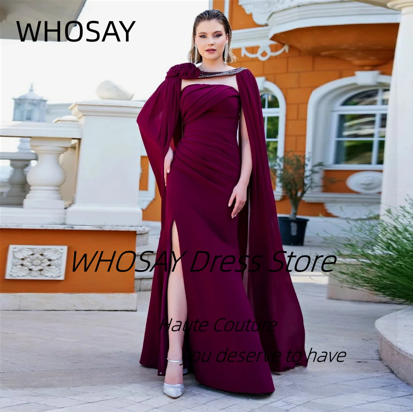 WHOSAY Customized Elegant Evening Dresses Strapless Ruched Long Side Slit Prom Dress with Beading Flowers Wraps Formal Gowns
WHOSAY Customized Elegant Evening Dresses Strapless Ruched Long Side Slit Prom Dress with Beading Flowers Wraps Formal Gowns