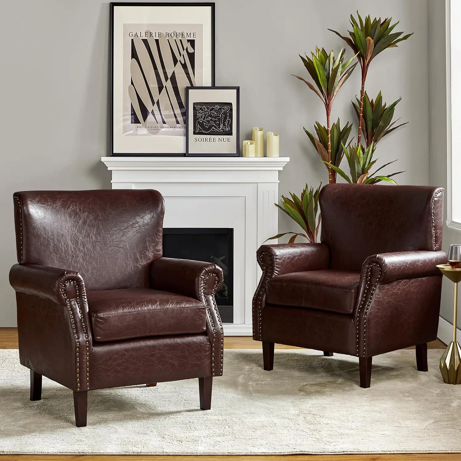 Faux Leather Accent Chairs Set of 2,Comfy Upholstered Living Room Armchairs with Removable Cushion,Traditional Sofa Chairs,Brown
Faux Leather Accent Chairs Set of 2,Comfy Upholstered Living Room Armchairs with Removable Cushion,Traditional Sofa Chairs,Brown