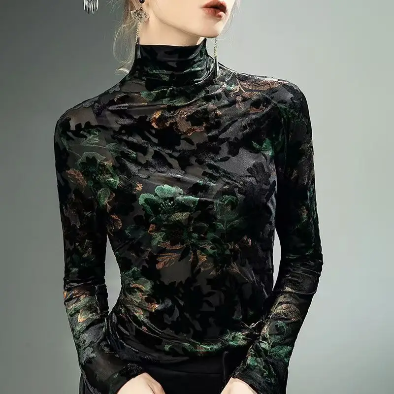 Spring Autumn High Neck See Through Mesh Shirts Women Flower Printed Long Sleeved Tops Retro Transparent Blouse Basic Tops
Spring Autumn High Neck See Through Mesh Shirts Women Flower Printed Long Sleeved Tops Retro Transparent Blouse Basic Tops