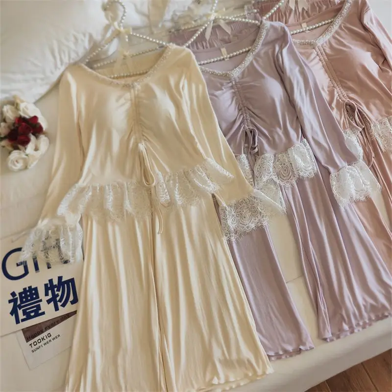 Spring and Autumn Women's Lace Pure Cotton Pearl French Luxury Comfortable Pajama Long Sleeve Pants Pajama Set Home Clothing
Spring and Autumn Women's Lace Pure Cotton Pearl French Luxury Comfortable Pajama Long Sleeve Pants Pajama Set Home Clothing