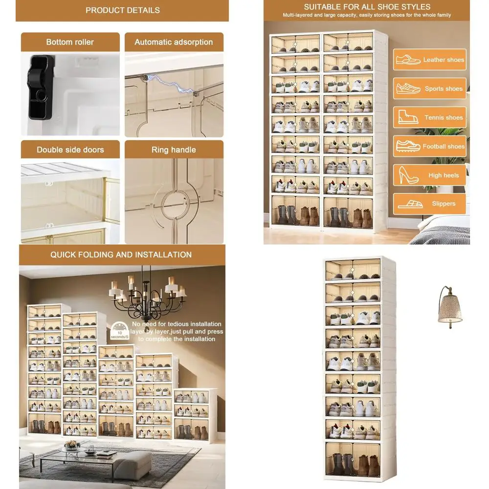 18 пар складных органайзеров для обуви с прозрачной дверью, большая вместимость для хранения входа в дом и гостиные
18 пар складных органайзеров для обуви с прозрачной дверью, большая вместимость для хранения входа в дом и гостиные