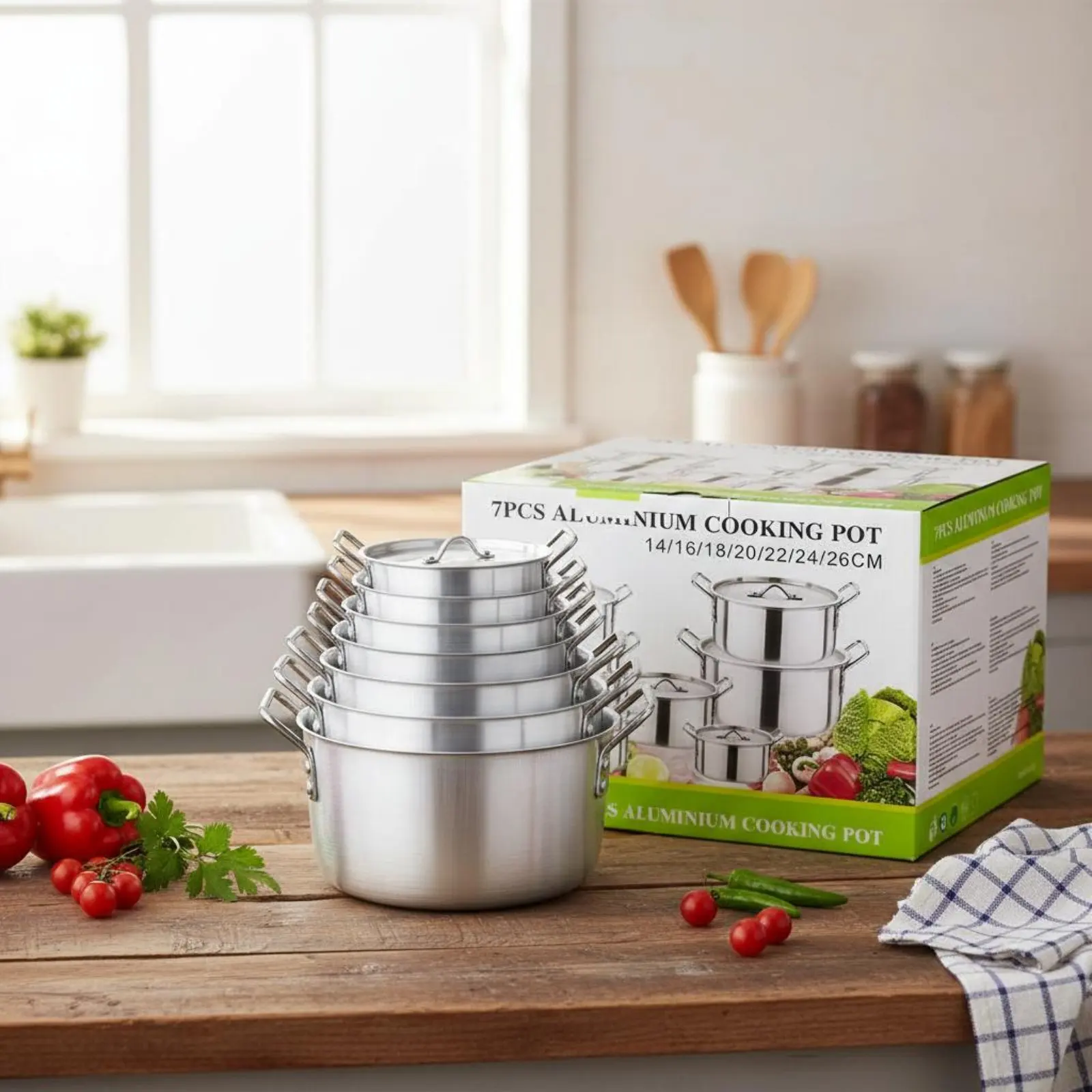 7 Pieces 7 Piece Soup Pot Set Sturdy Duty Aluminum Pot Set Nesting Cooking Pots for Kitchen, Restaurant
7 Pieces 7 Piece Soup Pot Set Sturdy Duty Aluminum Pot Set Nesting Cooking Pots for Kitchen, Restaurant