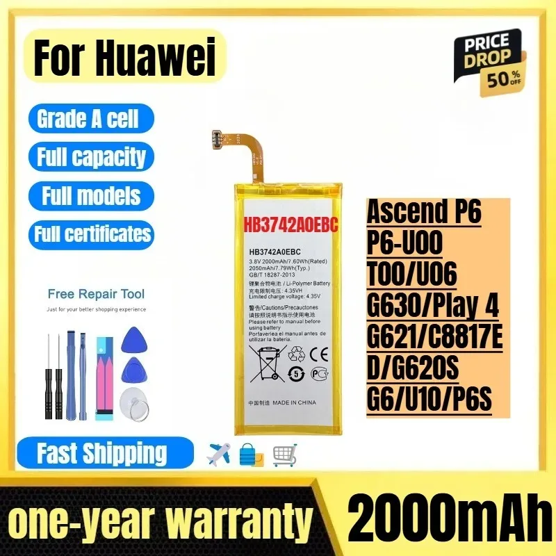 HB3742A0EBC for Huawei Ascend P6/P6-U00/T00/U06/G630/Play 4/G621/C8817E/D/G620S/G6/U10/P6S Phone Battery Replacement Bateria
HB3742A0EBC for Huawei Ascend P6/P6-U00/T00/U06/G630/Play 4/G621/C8817E/D/G620S/G6/U10/P6S Phone Battery Replacement Bateria