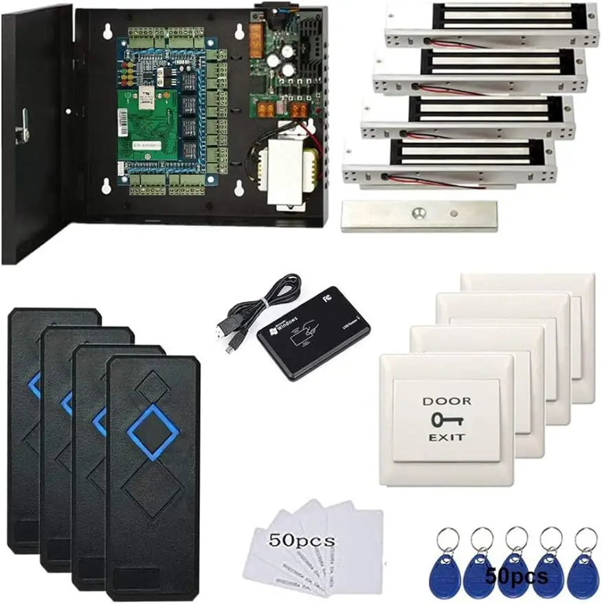 4 Door Access Control System with 600lbs Magnetic Lock Entry Panel 110V Power Supply Box RFID Reader
4 Door Access Control System with 600lbs Magnetic Lock Entry Panel 110V Power Supply Box RFID Reader
