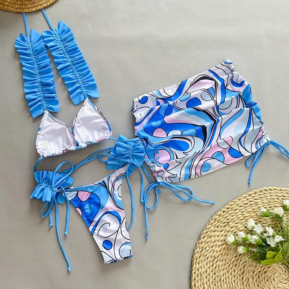 Women Swimsuit Ruffle Trim Halter Bikini Set with Lace-up Briefs Hip Wrapped Skirt Women's Summer Swimming Suit Beachwear Halter
Women Swimsuit Ruffle Trim Halter Bikini Set with Lace-up Briefs Hip Wrapped Skirt Women's Summer Swimming Suit Beachwear Halter