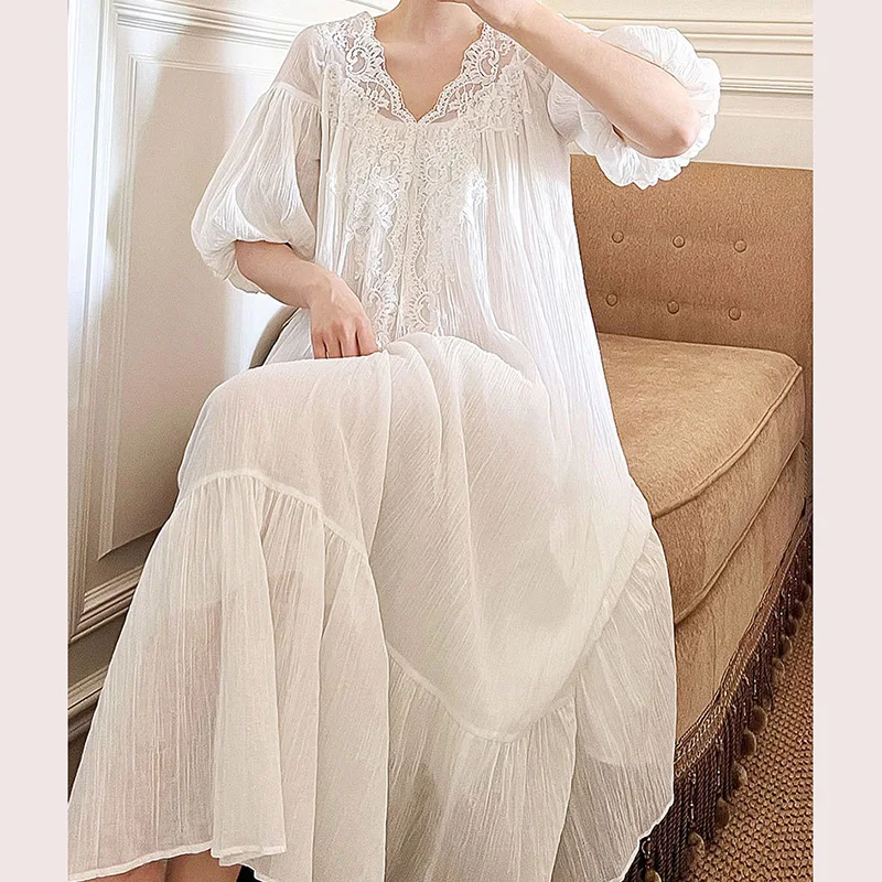 Pinkgoddess French Lace Princess Nightgown Summer Short Sleeved Pure Cotton Retro Vintage Style Sleepwear Women's Home Wear
Pinkgoddess French Lace Princess Nightgown Summer Short Sleeved Pure Cotton Retro Vintage Style Sleepwear Women's Home Wear