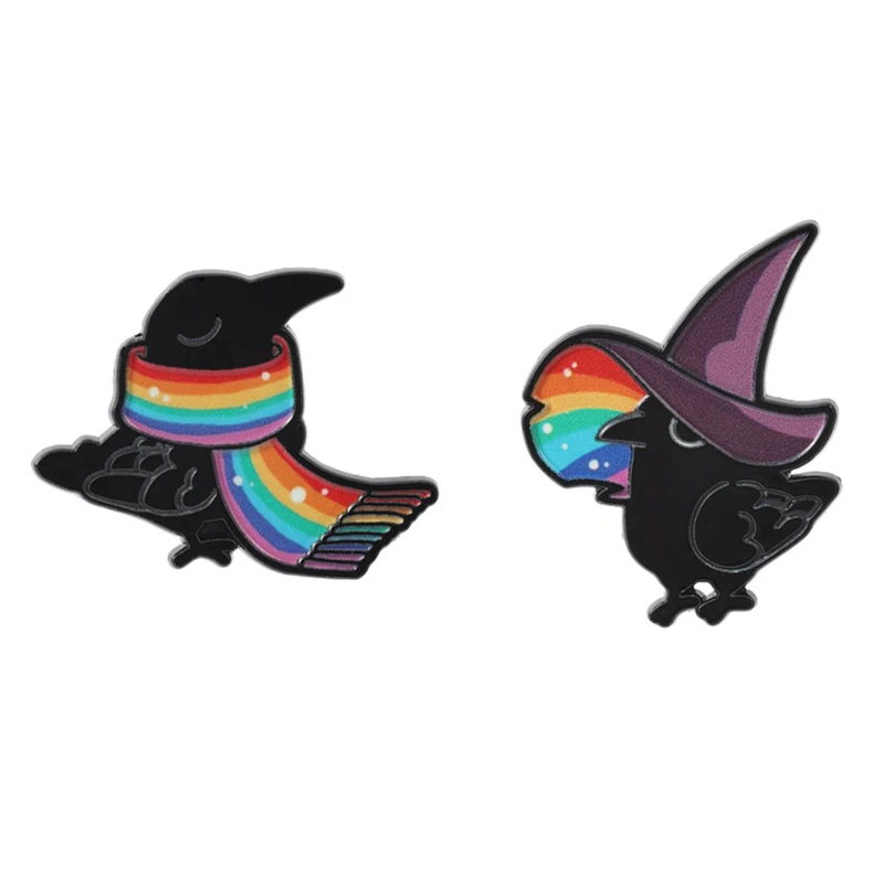 LGBTQ Witch Crow Enamel Pin Gothic Black Crows Wearing Magic Witch Hat Rainbow Scarf Brooch Lapel Badge Jewelry Gift for Friends
LGBTQ Witch Crow Enamel Pin Gothic Black Crows Wearing Magic Witch Hat Rainbow Scarf Brooch Lapel Badge Jewelry Gift for Friends
