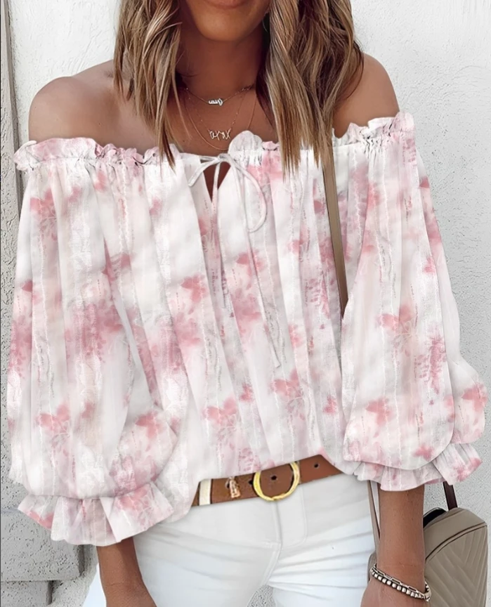 Butterfly Print Contrast Lace Off Shoulder Lantern Sleeve Tied Detail Blouse Casual Top
Butterfly Print Contrast Lace Off Shoulder Lantern Sleeve Tied Detail Blouse Casual Top