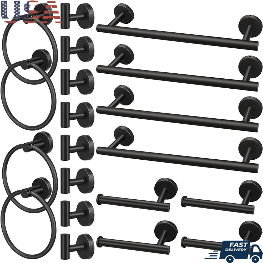 20pcs Bathroom Hardware Set Matte Black Towel Bars Rings Holders Robe Hooks Concealed Screw Design Modern Stainless Steel
20pcs Bathroom Hardware Set Matte Black Towel Bars Rings Holders Robe Hooks Concealed Screw Design Modern Stainless Steel
